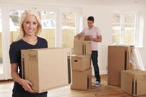Removal van and moving boxes for a Tolworth house move
