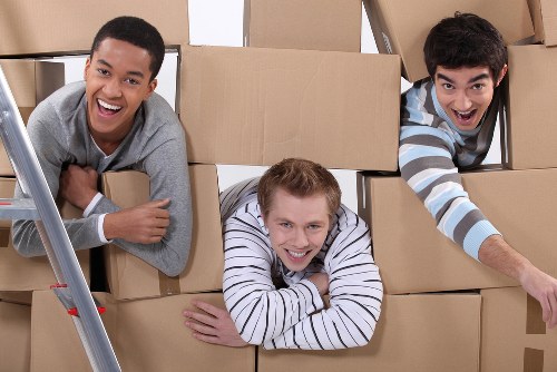 Two movers handling a sofa and boxes for a Tolworth house removal